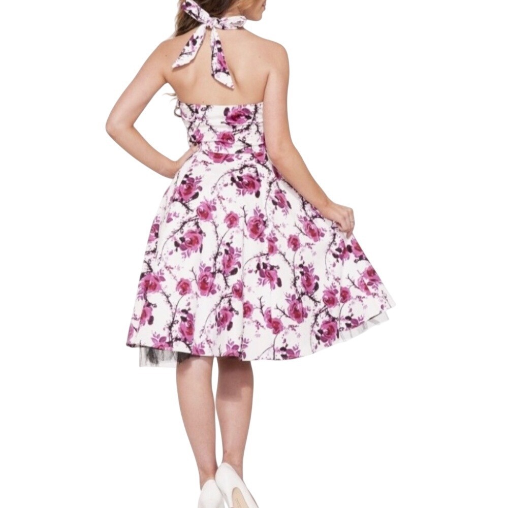 Hearts‎ & Roses Floral Halter Dress Women 18 White Pink